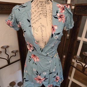 Tobi Floral Faux Wrap Top, Sz XS